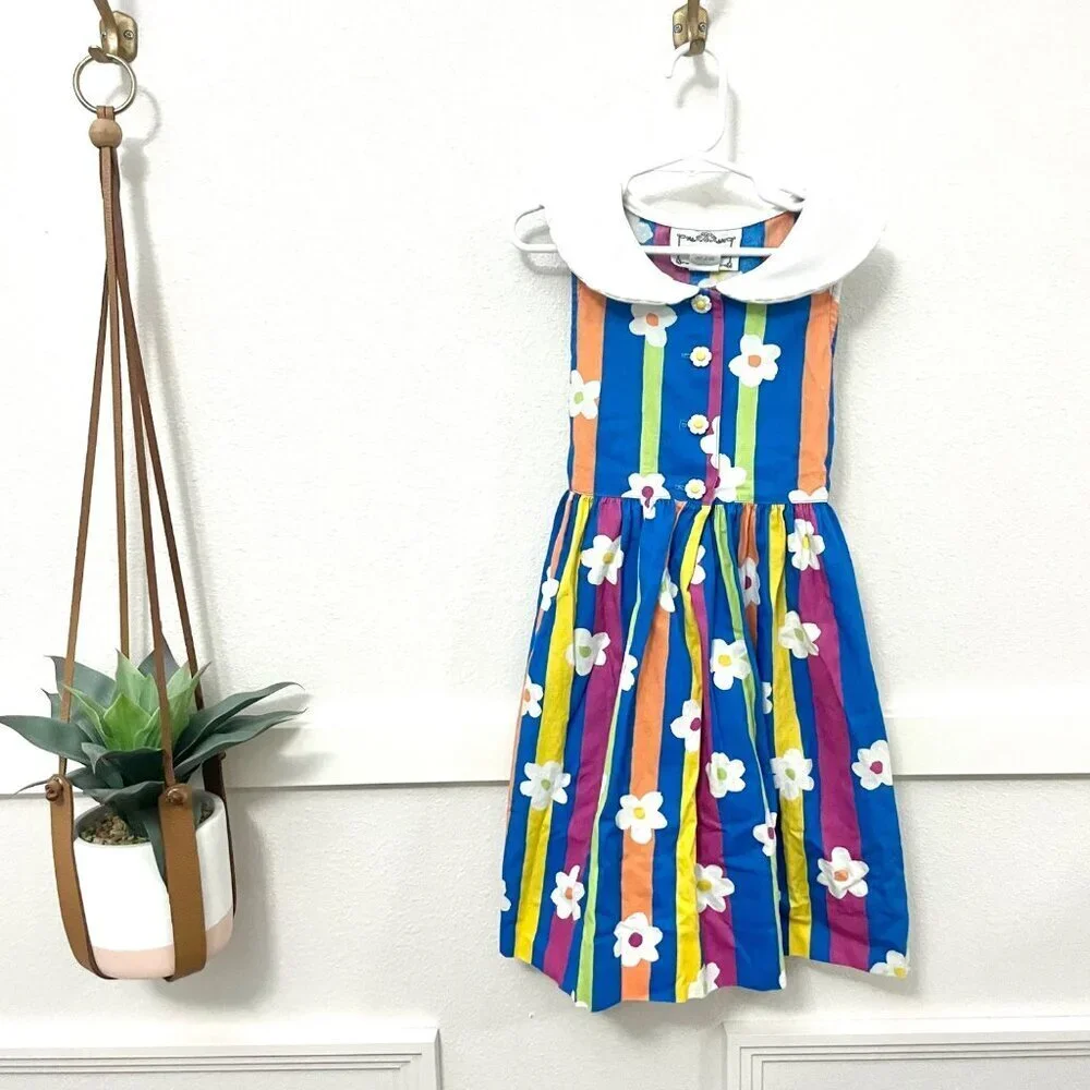 Catherine Rebecca Vintage Blue Colorful Collared Daisy Dress Size 6